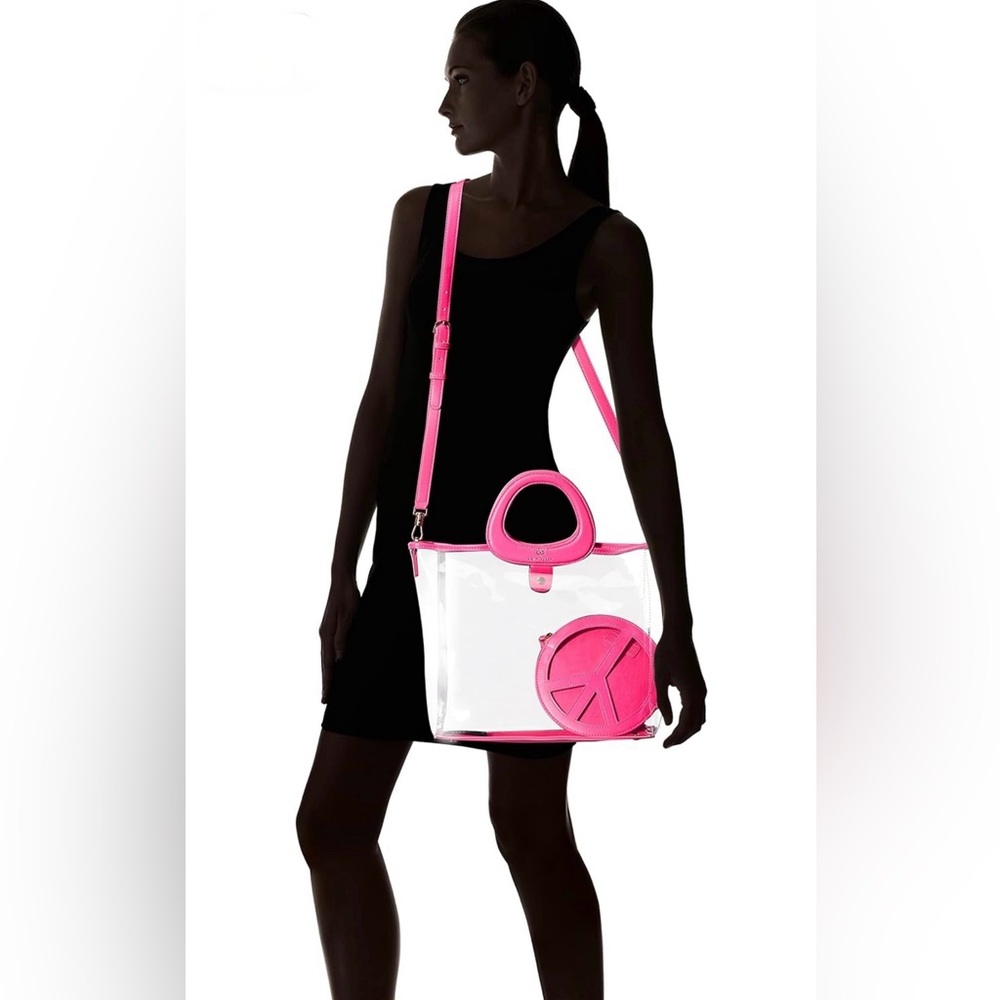 Katy Perry Clear Tote Pink Double Top Handles Jelly Tote With Peace Wristlet - Picture 6 of 11